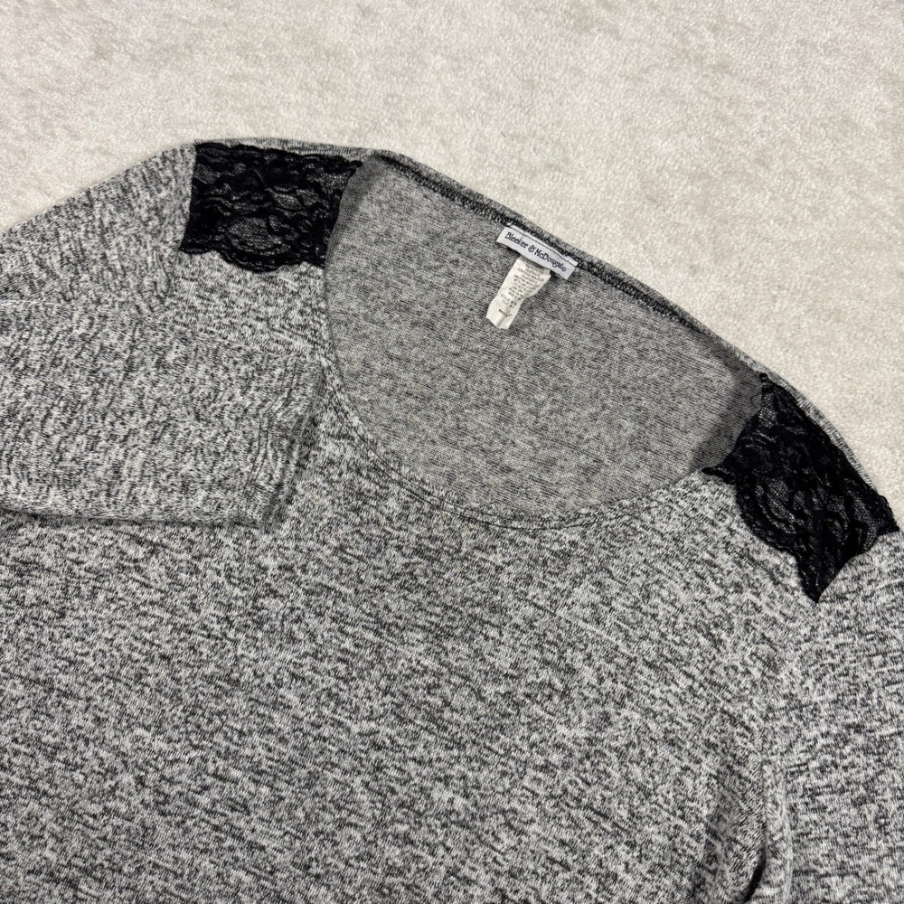 Bleeker & McDougal Top Women L Gray Lace Trim Scoop Neck 3/4 Sleeve Marled Knit